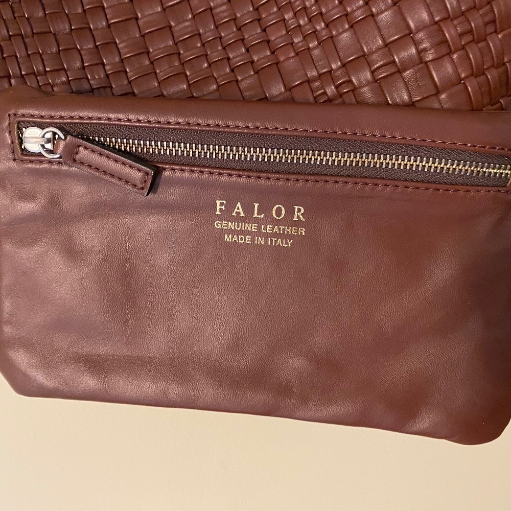 Falor Italia Gigliola F7349 large smooth Woven Leather tote bag Italy  NWT - Picture 5 of 8